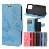 For iPhone 13 Pro Case, Vintage Butterflies Pattern PU Leather Wallet Cover, Stand, Blue | iCoverLover Australia