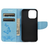 For iPhone 13 Pro Case, Vintage Butterflies Pattern PU Leather Wallet Cover, Stand, Blue | iCoverLover Australia