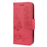 For iPhone 13 Pro Case, Vintage Butterflies Pattern PU Leather Wallet Cover, Stand, Red | iCoverLover Australia