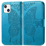 For iPhone 13 Case, Butterfly PU Leather Wallet Cover, Lanyard & Stand, Blue | iCoverLover Australia