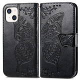 For iPhone 13 mini Case, Butterfly PU Leather Wallet Cover, Lanyard & Stand, Black | iCoverLover Australia