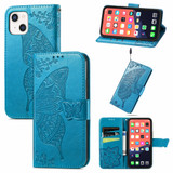 For iPhone 13 mini Case, Butterfly PU Leather Wallet Cover, Lanyard & Stand, Blue | iCoverLover Australia
