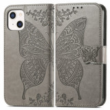 For iPhone 13 mini Case, Butterfly PU Leather Wallet Cover, Lanyard & Stand, Grey | iCoverLover Australia