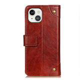 For iPhone 13 Case, Retro PU Leather Wallet Cover, Copper Accents, Brown | iCoverLover Australia