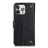 For iPhone 13 Pro Case, Retro PU Leather Wallet Cover, Copper Accents, Black | iCoverLover Australia