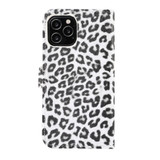 For iPhone 13 Pro Case, Leopard Print Folio PU Leather Wallet Cover, Card Slot, Holder, White | iCoverLover Australia