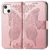 For iPhone 13 Case, Butterfly PU Leather Wallet Cover, Lanyard & Stand, Rose Gold | iCoverLover Australia