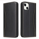 For iPhone 13 Mini Case Black Fierre Shann Genuine Cowhide Leather Wallet Cover | iCoverLover Australia