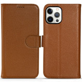 For iPhone 13 Pro Case Fashion Cowhide Genuine Leather Wallet Cover Brown | iCoverLover Australia