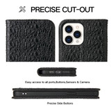 For iPhone 13 Pro Max Case Fierre Shann Crocodile Pattern Genuine Cow Wallet Leather Cover Black | iCoverLover Australia