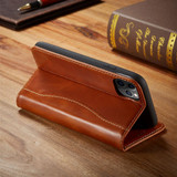 For iPhone 12 Pro Max (6.7in) Case Brown Fierre Shann Genuine Cowhide Leather Cover With 2 Card Slots, Cash Pocket & Kickstand | iCoverLover Australia