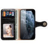 For iPhone 12 mini (5.4in) Case, Genuine Leather Crocodile Pattern Wallet Flip Cover, Black | iCoverLover Australia
