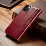 For iPhone 12/12 Pro (6.1in) Case Red Fierre Shann Genuine Cowhide Leather Cover With 2 Card Slots, Cash Pocket & Kickstand | iCoverLover Australia