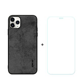 For iPhone 11 Pro Max Case Fabric Texture Black Cover & Tempered Glass Screen Protector | iCoverLover Australia