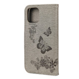 For iPhone 12 Pro Max Case Vintage Floral Butterfly Pattern Folio PU Leather Case,Card Slot, Holder, Wallet, Lanyard, Grey | iCoverLover Australia