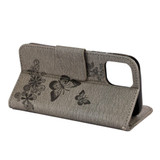 For iPhone 12 Pro Max Case Vintage Floral Butterfly Pattern Folio PU Leather Case,Card Slot, Holder, Wallet, Lanyard, Grey | iCoverLover Australia