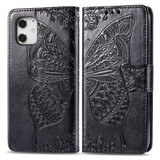 For iPhone 12 Pro Max Case Butterfly Love Flower Folio PU Leather Case, Card Slot, Wallet, Lanyard, Black | iCoverLover Australia
