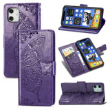 For iPhone 12 Pro Max Case Butterfly Love Flower Folio PU Leather Case, Card Slot, Wallet, Lanyard, Dark Purple | iCoverLover Australia