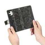 For iPhone 12/12 Pro 6.1in Butterfly Love Flower Folio PU Leather Case, Card Slot, Wallet, Lanyard, Black | iCoverLover Australia