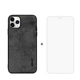 For iPhone 11 Pro Case Fabric Texture Black Cover & Tempered Glass Screen Protector | iCoverLover Australia