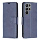 For Samsung Galaxy S25 Ultra Case - Lambskin Texture, Folio PU Leather Wallet Cover with Card Slots, Lanyard, Blue | iCoverLover Australia