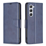For Samsung Galaxy S25 Case - Lambskin Texture, Folio PU Leather Wallet Cover with Card Slots, Lanyard, Blue | iCoverLover Australia