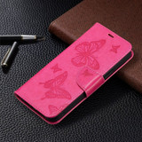For Samsung Galaxy S24+ Plus Case - Embossed Butterflies, Folio Wallet PU Leather Cover, Stand, Rose Red | iCoverLover Australia