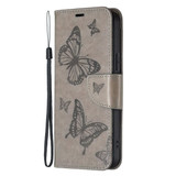 For Samsung Galaxy S24 Ultra Case - Embossed Butterflies, Folio Wallet PU Leather Cover, Stand, Grey | iCoverLover Australia