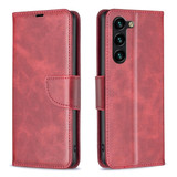 For Samsung Galaxy S24+ Plus Case - Lambskin Texture, Folio PU Leather Wallet Cover with Card Slots, Lanyard, Red | iCoverLover Australia