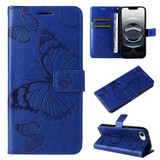 For iPhone 17e Folio PU Leather Case – Butterfly Embossed for Stylish Protection & Card Storage, Blue | iCoverLover.com.au