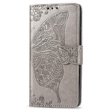 For iPhone 17e Folio PU Leather Case – Butterfly & Flower Embossed Design for Stylish Protection, Gray | iCoverLover.com.au