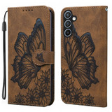 For Samsung Galaxy A57 5G Case | Retro Embossed Butterfly PU Leather Wallet Cover, Brown | iCoverLover Australia