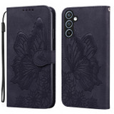 For Samsung Galaxy A57 5G Case | Retro Embossed Butterfly PU Leather Wallet Cover, Black | iCoverLover Australia