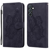 For Samsung Galaxy A37 5G Case | Retro Embossed Butterfly PU Leather Wallet Cover, Black | iCoverLover Australia