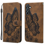 For Samsung Galaxy A37 5G Case | Retro Embossed Butterfly PU Leather Wallet Cover, Brown | iCoverLover Australia