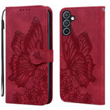 For Samsung Galaxy A37 5G Case | Retro Embossed Butterfly PU Leather Wallet Cover, Red | iCoverLover Australia