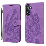 For Samsung Galaxy A37 5G Case | Retro Embossed Butterfly PU Leather Wallet Cover, Purple | iCoverLover Australia