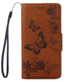 Brown Butterflies Emboss Leather Wallet iPhone SE 5G (2022), SE (2020) / 8 / 7 Case | iCoverLover