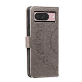 For Google Pixel 11 Artisan Wallet Case, Embossed Floral PU Leather with Secure Lanyard & Stand, Grey | iCoverLover.com.au