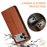 iPhone 18 Pro Leather Flip Wallet Case with Stand - Brown