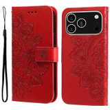 For iPhone 18 Pro Wallet Case - Protective Embossed Floral PU Leather Cover, Red | iCoverLover Australia