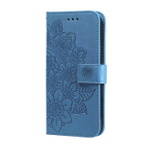 For iPhone 18 Pro Wallet Case - Protective Embossed Floral PU Leather Cover, Blue | iCoverLover Australia