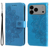 For iPhone 18 Pro Max Wallet Case - Protective Embossed Floral PU Leather Cover, Blue | iCoverLover Australia