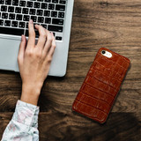 iPhone SE 5G (2022), SE (2020) / 8 / 7 Case Light Brown Crocodile Pattern Genuine Leather Protective Shell with 1 Card Slot, Anti-Grip, Scratch-Resistant and Drop-prooiCoverLover
