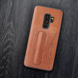 Samsung Galaxy S9 PLUS Case Brown Fierre Shann Luxury PU Leather Back Cover with Kickstand and 1 Exterior Card Slot | Leather Samsung Galaxy S9 Plus Cases | Leather Samsung Galaxy S9 Plus Covers | iCoverLover