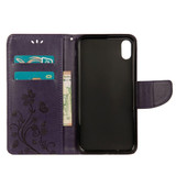 iPhone XS Max Dark Purple Embossed Butterfly Pattern Horizontal Flip Leather Cover with Card Slots and Lanyard | Protective Apple iPhone XS Max Covers | Protective Apple iPhone XS Max Cases | iCoverLover