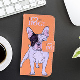 iPhone XR Case Heart & Dog Printed Wallet-style Leather Cover with 2 Card Slots, Cash Pocket, Built-in Kickstand, and Lanyard | Leather Apple iPhone XR Covers | Leather Apple iPhone XR Cases | iCoverLover