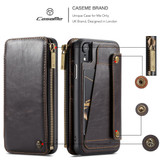 iPhone XR Case Coffee Detachable Multifunctional Folio Leather Cover with Card Slots and Zippered Wallet | Leather Apple iPhone XR Covers | Leather Apple iPhone XR Cases | iCoverLover