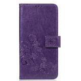 iPhone XS Max Case Purple Embossed PU Leather & TPU Wallet-style Cover with 2 Card Slots, Built-in Kickstand, and Magnetic Flap Closure | Leather Apple iPhone XS Max Covers | Leather Apple iPhone XS Max Cases | iCoverLover