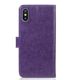 iPhone XS Max Case Purple Embossed PU Leather & TPU Wallet-style Cover with 2 Card Slots, Built-in Kickstand, and Magnetic Flap Closure | Leather Apple iPhone XS Max Covers | Leather Apple iPhone XS Max Cases | iCoverLover